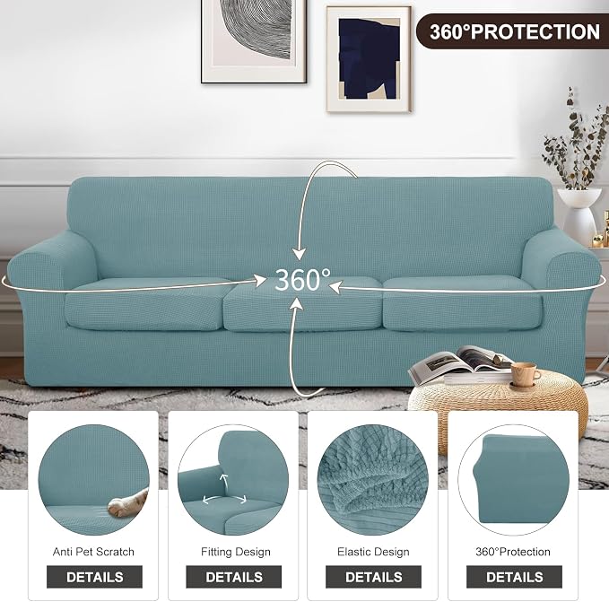 U-NICE HOME 4 Pieces Oversized Stretch Couch Cover Sofa Cover Washable Slipcover - Image 4