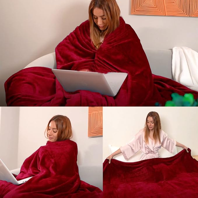 JIAHANNHA Flannel Fleece Blanket Queen Size Red 90 by 90 Inches Blankets - Image 3