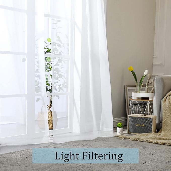 OWENIE White Sheer Curtains 96 Inches Long, Elegant Sheer Curtains - Image 2