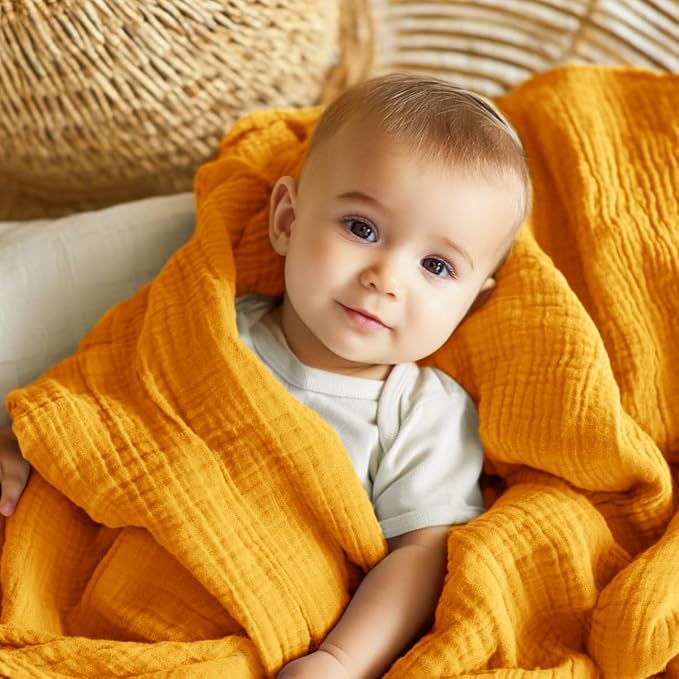 EMME Muslin Baby Blankets 100% Cotton 4-Layer Swaddle 40"x50" Lightweight Soft - Image 2