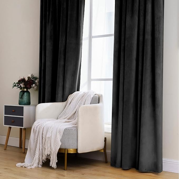 MIULEE Black Velvet Curtains 90 inches 2 Panels - Image 7