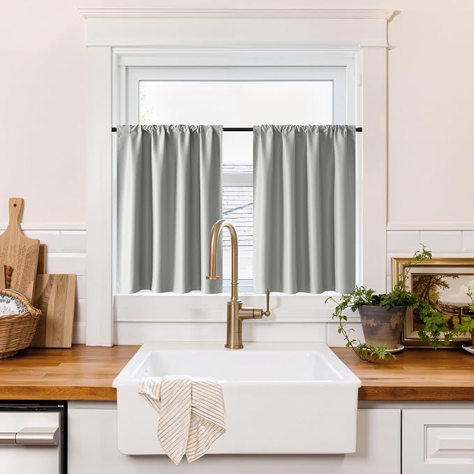 RYB HOME 100% Blackout Bathroom Curtains Over Sink 30 inches Long, Heat & UV by RYBHOME