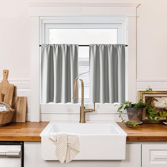 RYB HOME 100% Blackout Basement Curtains 30 inches Long, Heat & UV Blocking by RYBHOME