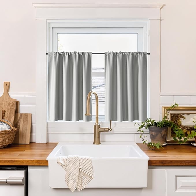 RYB HOME 100% Blackout Basement Curtains 24 inches Long, Heat & UV Blocking by RYBHOME