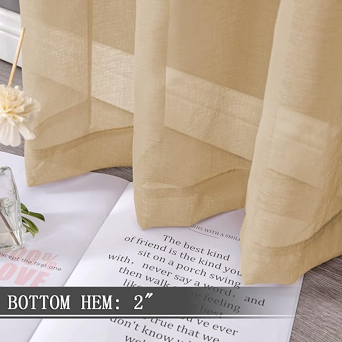 Tollpiz Sheer Curtain Linen Textured Bedroom Curtains Sheer Light Filtering Rod - Image 4