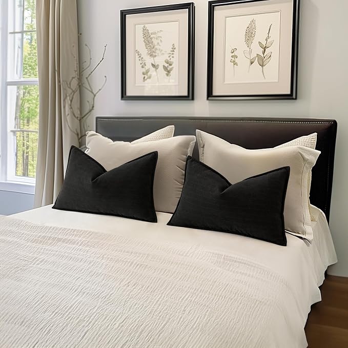 MIULEE Pack of 2 Black Decorative Lumbar Pillow Covers 12x20 Inch Soft Chenille - Image 5