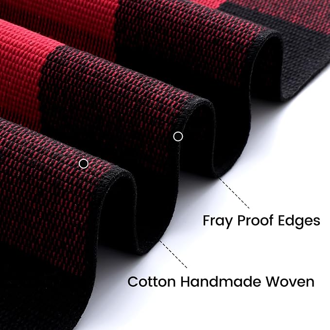 OLANLY Buffalo Plaid Rug 2' x 3' – Red and Black Cotton Checkered Doormat - Image 4
