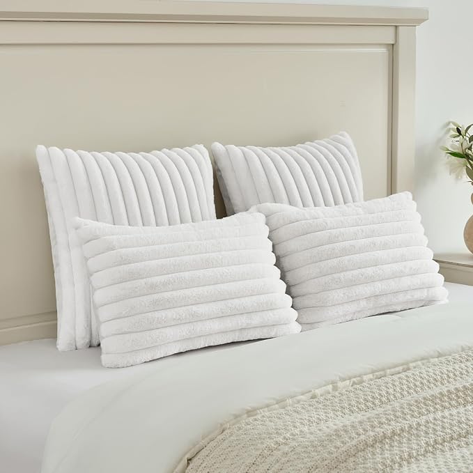 FUTEI White Decorative Throw Pillow Covers Set of 2, 26x26 Inch Soft Fluffy - Image 5