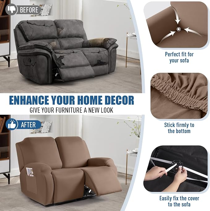 TAOCOCO Recliner Loveseat Slipcover, 2 Pieces Polyester Fabric Stretch Sofa - Image 5