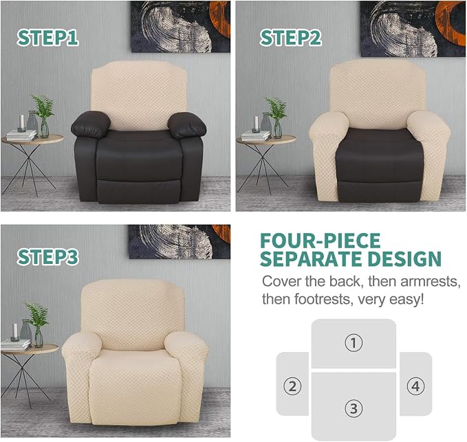 YEMYHOM 4 Pieces Stretch Recliner Slipcover Latest Jacquard Recliner Chair Cover - Image 7
