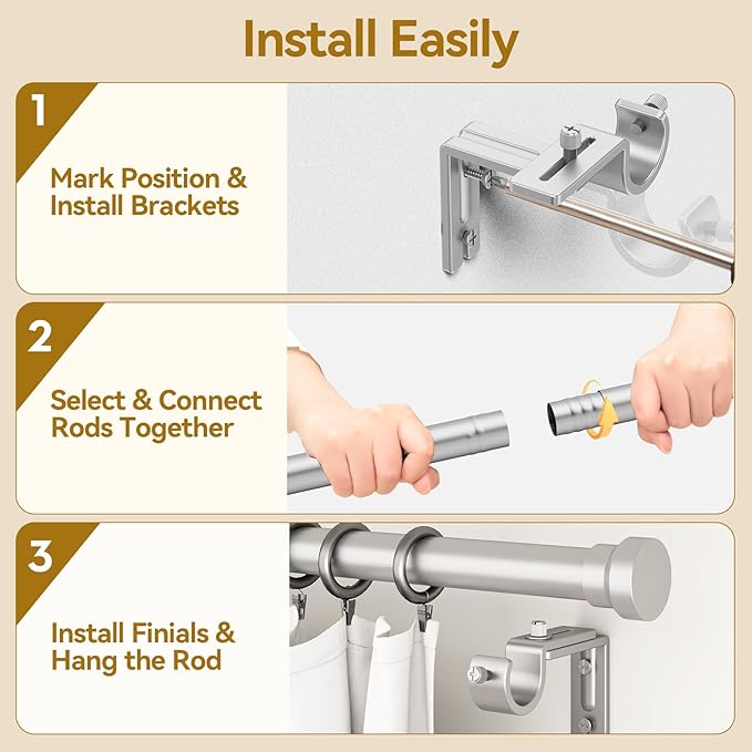 YaFex Curtain Rods 32-84 Inch, Heavy Duty 1 Inch Adjustable Curtain Rod - Image 7