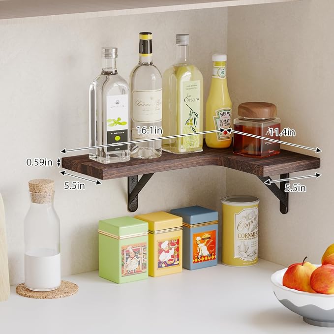 Fixwal Floating Shelves for Wall, Rustic Wood Wall Mounted Corner Shelf for - Image 2