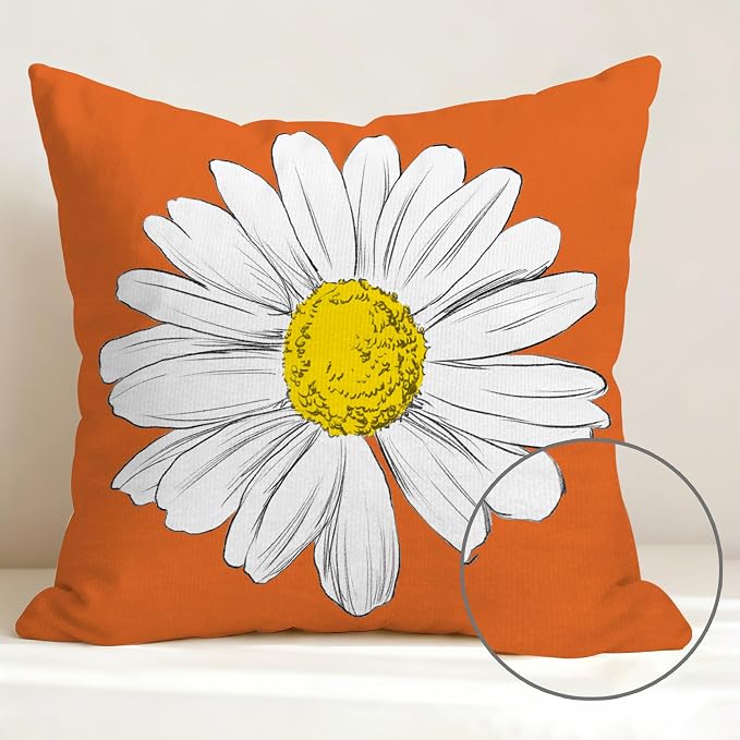 Hexagram Spring Summer Pillow Covers 18x18 Set of 4, Outdoor Floral Daisy - Image 3