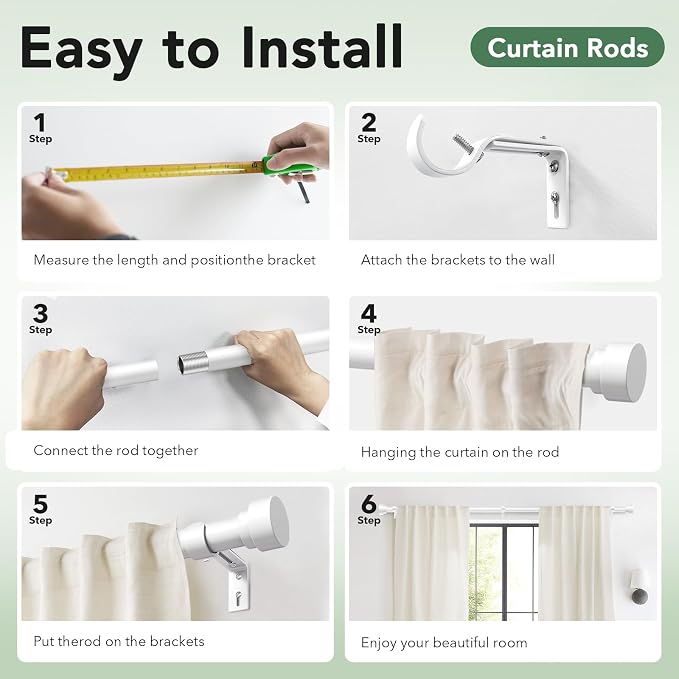 IFELS Heavy Duty Curtain Rods for Windows 66 to 120 Inch, 1 Inch Adjustable - Image 8