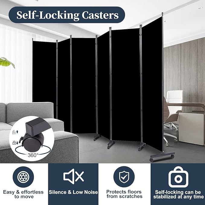 Room Divider Folding Privacy Screens W/Lockable Wheels - Image 3