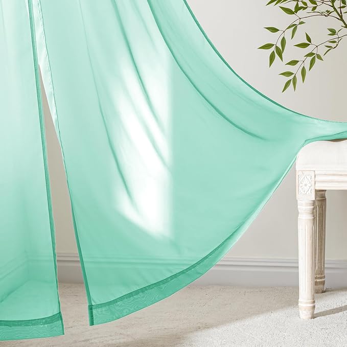 MIULEE Aqua Sheer Curtains 63 Inches Long, 4 Panels Set, Light Filtering Rod - Image 7