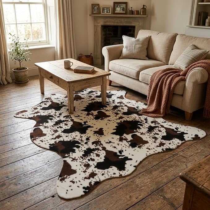 MustMat Cowhide Rug Faux Cow Shaped Rug Western Decor - Image 9