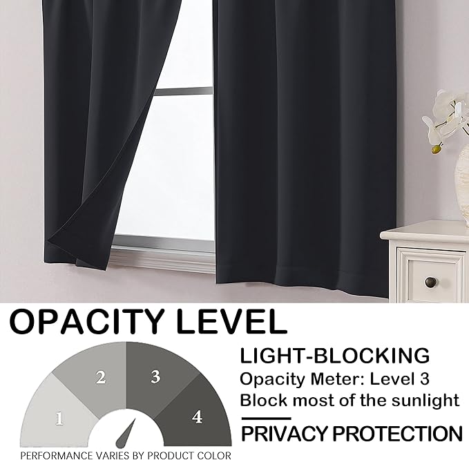 OVZME Black Blackout Curtains for Small Window Treatment, Light Blocking Short - Image 6