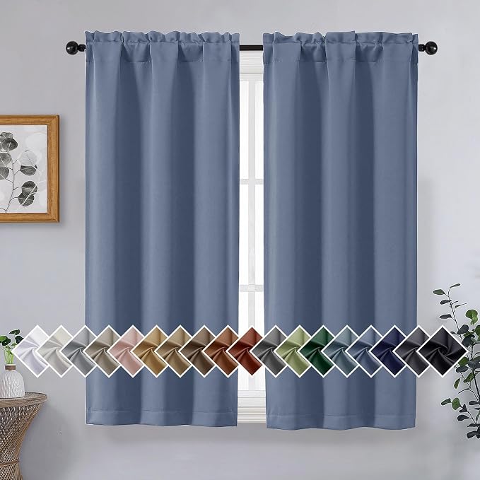 OVZME Denim Blue Short Blackout Curtains by OVZME