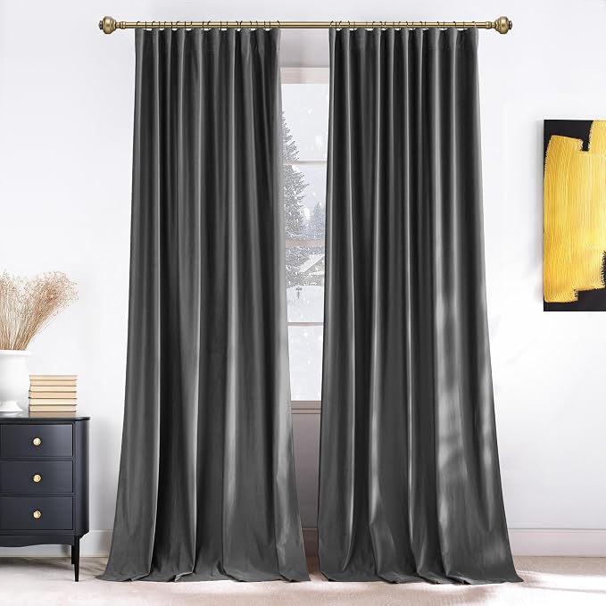 NICETOWN Living Room Grey Velvet Curtains Panels 120 inches Long, Gothic Home by NICETOWN