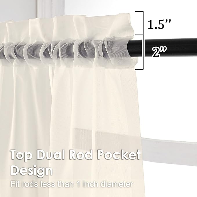 OVZME Cream Sheer Curtains 96 Inches Long 2 Panels - Image 2