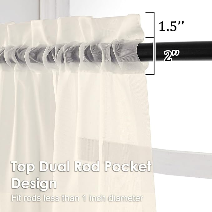 OVZME Cream Sheer Curtains 72 Inches Long 2 Panels - Image 2