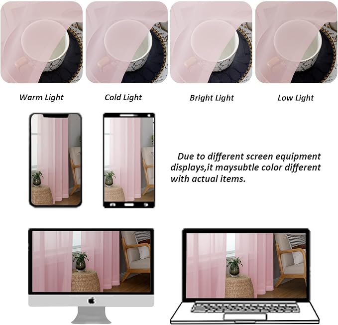 Chyhomenyc Extra Long Blush Pink Sheer Curtains 108 Inches Long 2 Panels - Image 4