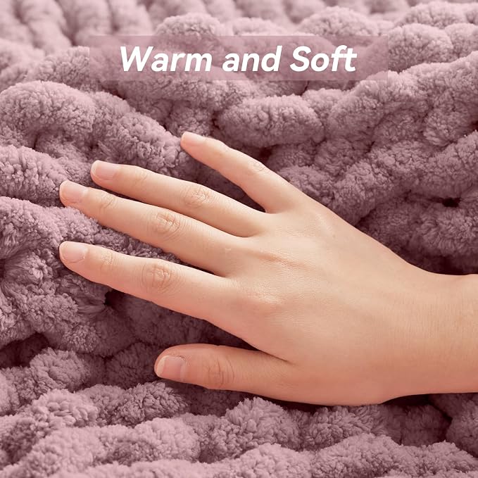Negwoo Chunky Knit Throw Blanket, Handmade Muted Pink Crochet Big Thick Blanket - Image 6
