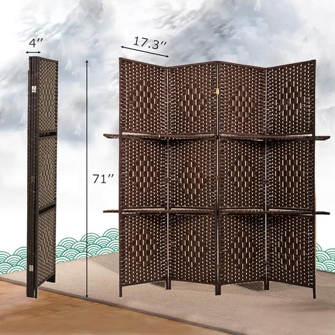 FDW Room Divider 4 Panel Room Screen Divider Wooden Screen Folding Portable - Image 7