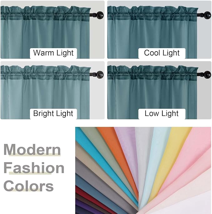 Kitchen Curtains 24 Inch Length Tier 2 Pieces, Dusty Blue Sheer Curtain Solid - Image 5
