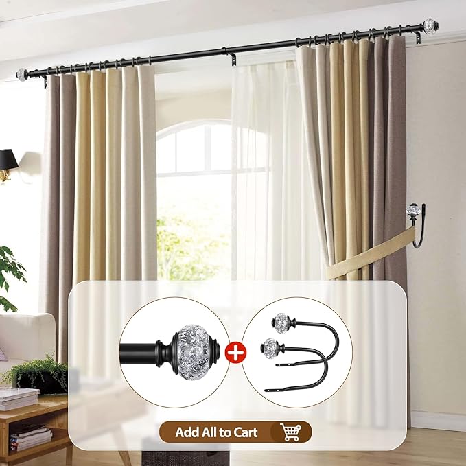 2 Pack Black Curtain Rods for Windows 48 to 84 Inch, USFOOK 7/8 Inch - Image 6