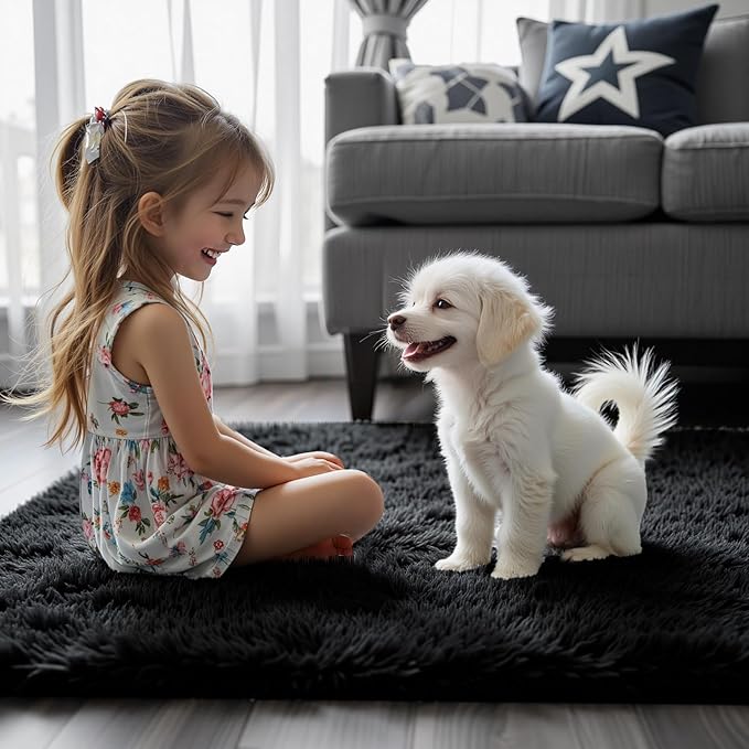 Small Area Rugs 2x3 Feet, Modern Shag Bedroom Mat, Small Carpet, Fluffy Bedside - Image 3