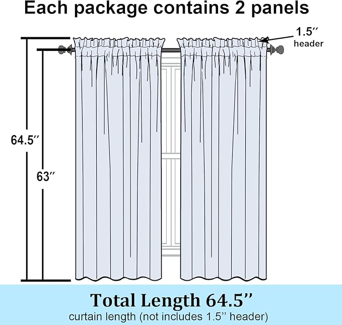 Simplebrand Aqua Sheer Curtains 63 Inch Length 2 Panels, Rod Pocket Solid Color - Image 8