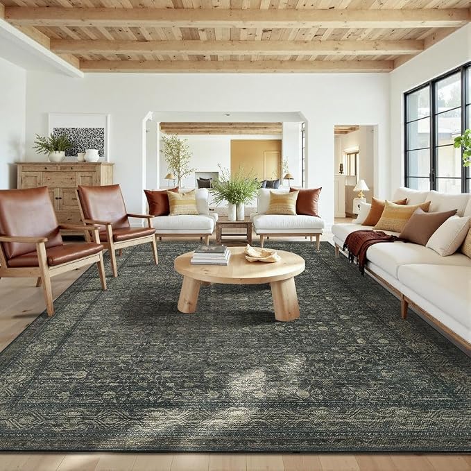 10x14 Washable Area Rug for Living Room, Extra Large, Durable Low Pile Non Slip by Rugxara