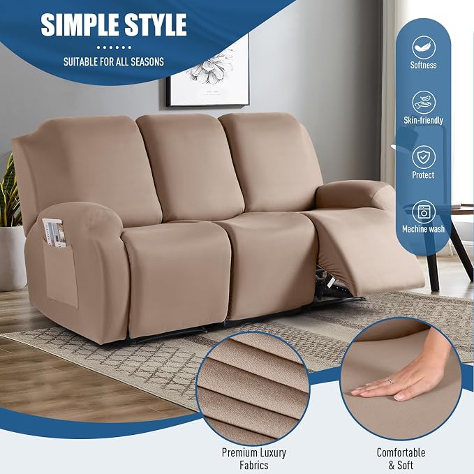 TAOCOCO Recliner Sofa Slipcover, 3 Pieces Polyester Fabric Stretch Sofa Covers - Image 3