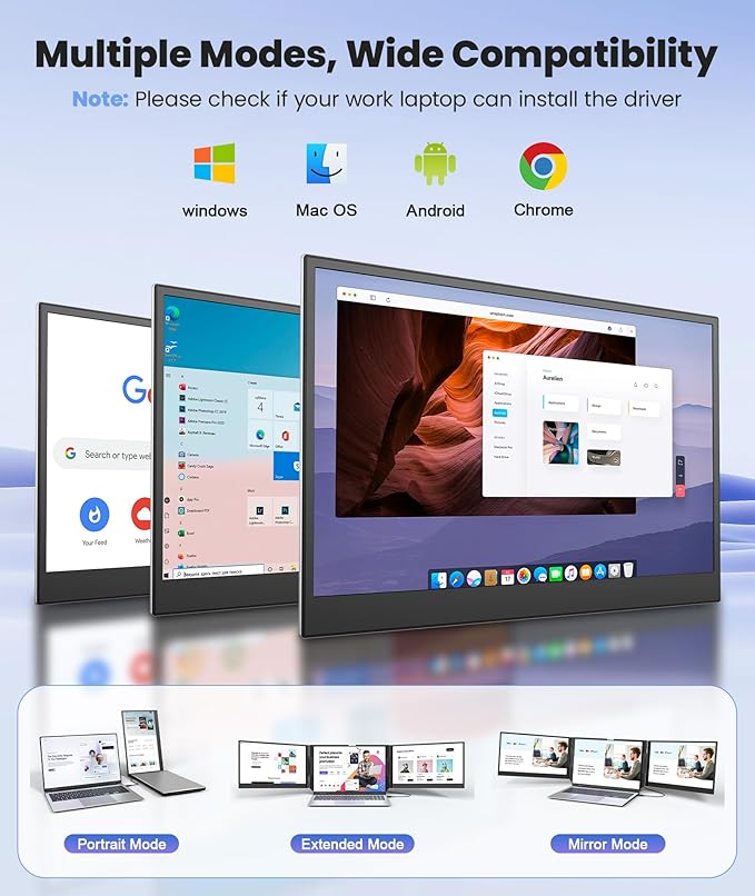 One Cable Laptop Screen Extender, 15.6” Ultra-Slim Triple Portable Monitor - Image 9