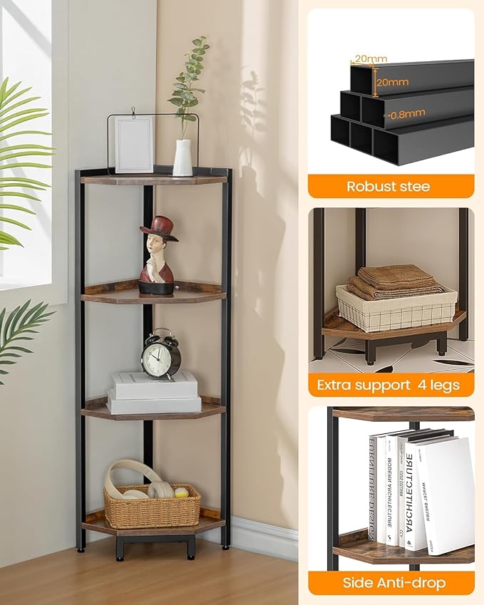 Hzuaneri Corner Shelf Stand, Corner Bookshelf, Storage Standing Shelf Unit - Image 3