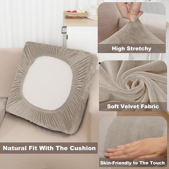 NAISI Sectional Couch Covers 6 Pieces Velvet Couch Cushion Covers L Shape Soft - Image 3