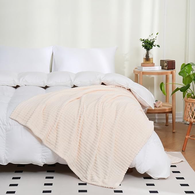 Puncuntex Flannel Fleece Throw Blanket Cream White 90"×90", Super Soft Plush - Image 2