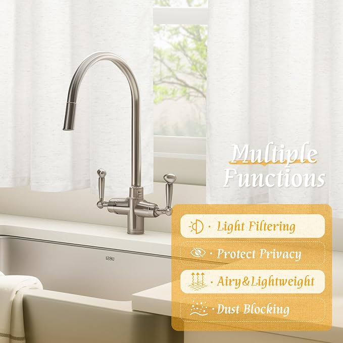 LAMIT Ivory White Linen Curtains 45 Inches Long - Image 9