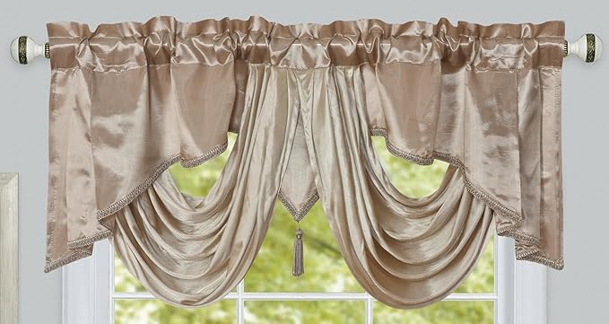 GOHD Valarie Fancy Window Valance. 54 x 18. Taffeta Fabric by GOHDGoldenOceanHomeDecor
