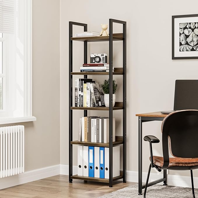 NUMENN Narrow Bookshelf, 5 Tier Bookshelves, Home Office Bookcase Shelf Storage - Image 2