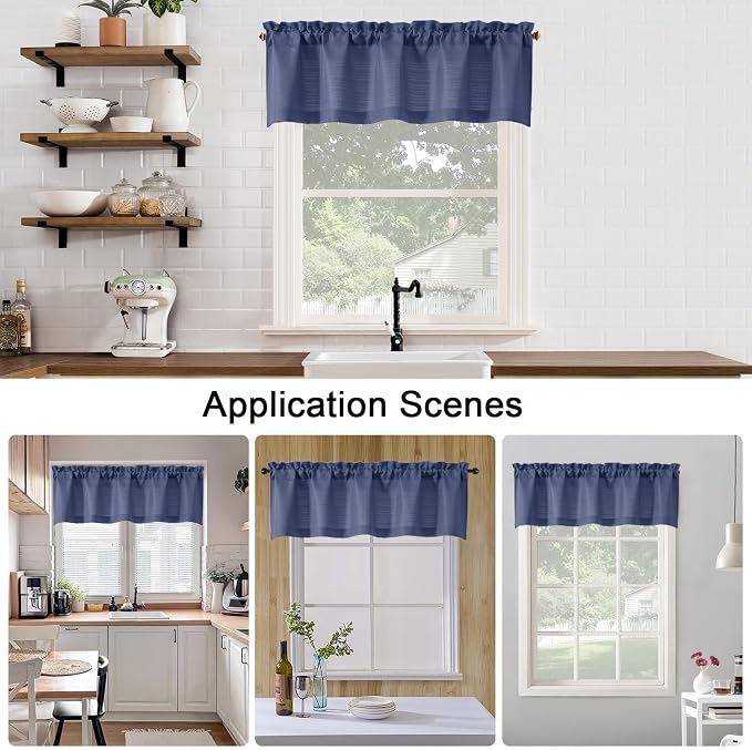 Chyhomenyc Bennet Blue Valance for Windows, Faux Linen Slub Textured Semi Sheer - Image 3