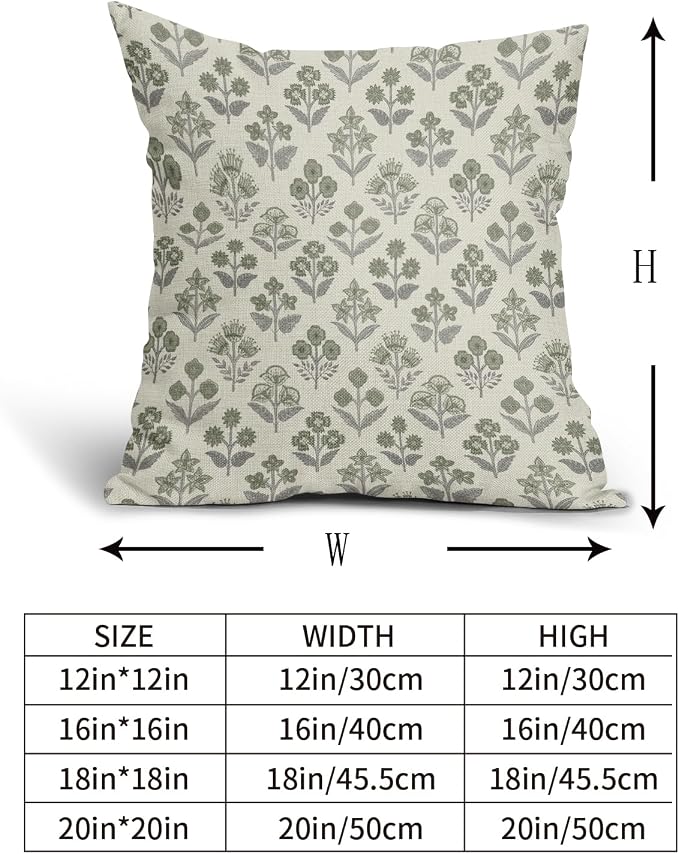 Green Grey Gray Floral Block Print Pillow Covers 20x20 Inch Set of 2, Vintage - Image 5