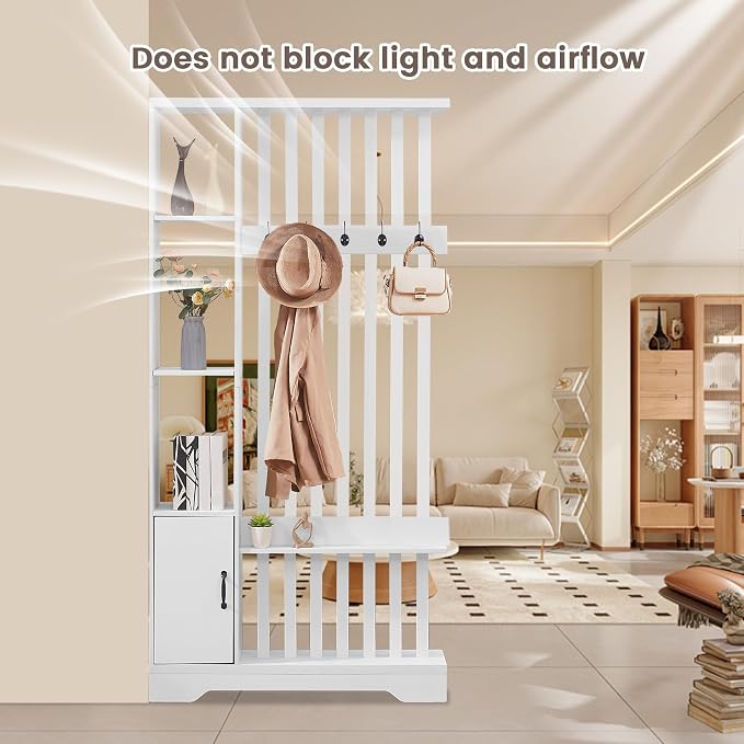 Room Divider with Shelves, Wall Room Divider Bookshelf, Freestanding Wood - Image 8