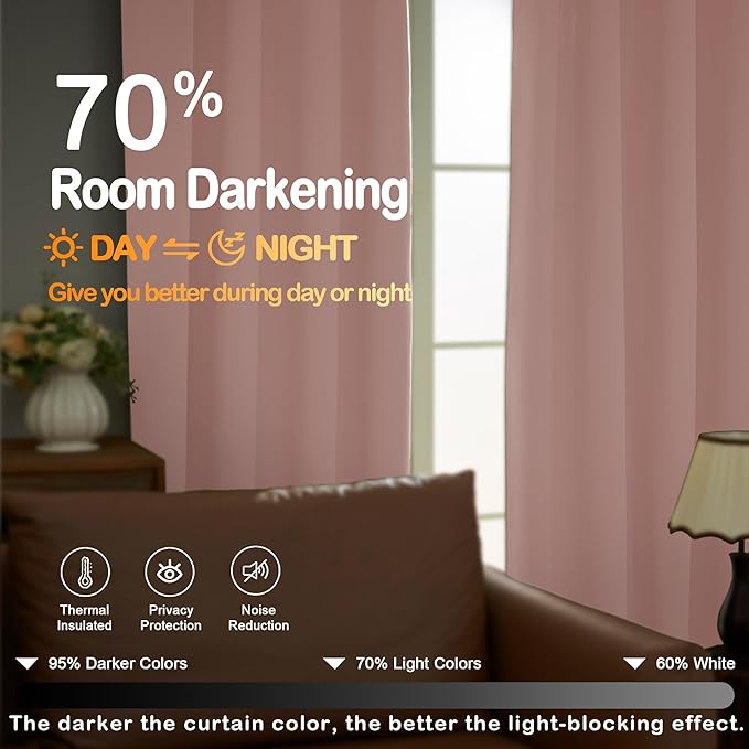 OVZME Blush Pink Blackout Curtains 84 Inches Long 2 Panels Set, Solid Thermal - Image 5