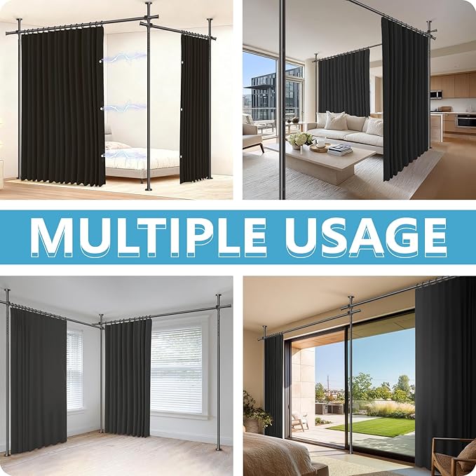Jilron No-Drill Room Divider Curtains Set: Includes 106" W x 96" L Black - Image 4