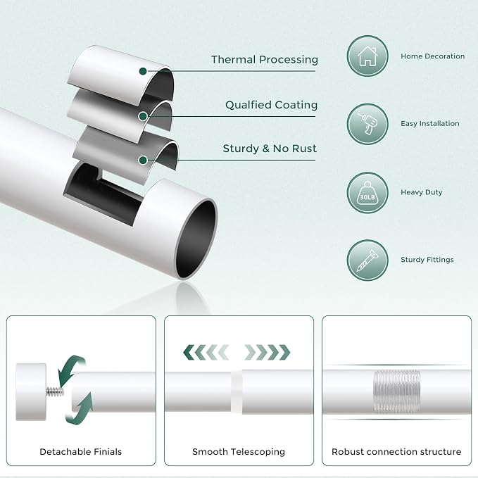 VOIIY 2 Pack Curtain Rods for Windows 48 to 84 Inch, Modern Adjustable Heavy - Image 7