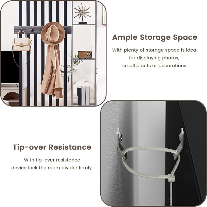Room Divider with Shelves, Wall Room Divider Bookshelf, Freestanding Wood - Image 5