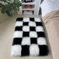 Fluffy Faux Fur Black and White Checkered Rug，Small Area Rug, 2x4 Ft Ultra Soft by CKLZSAY
